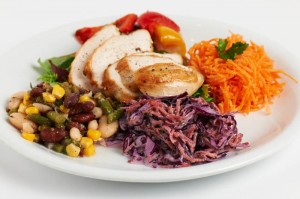 The famed roast chicken and four salads lunch plate