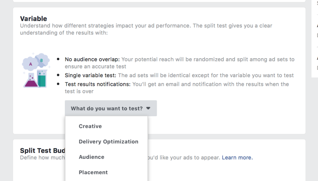 how to split test Facebook Ads 